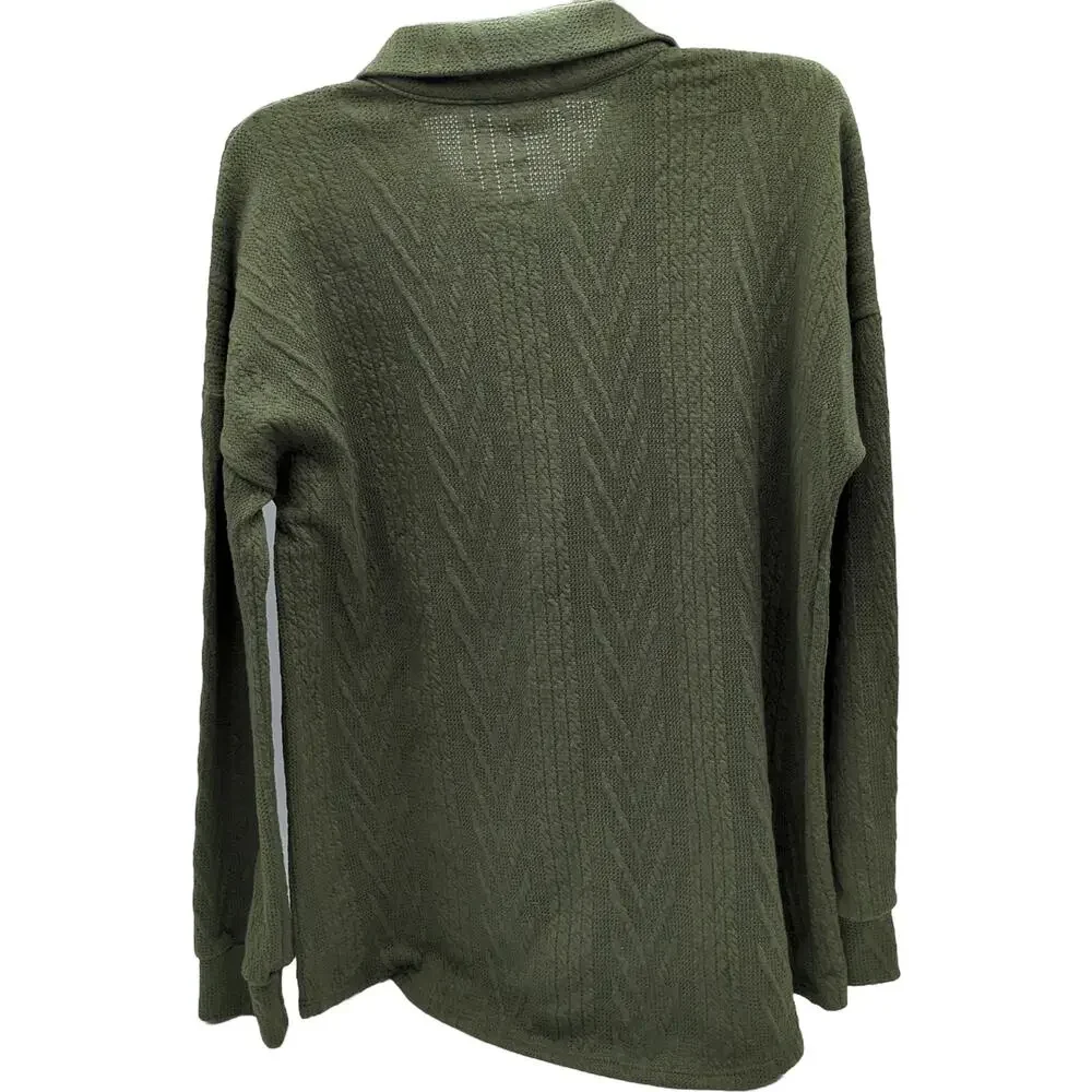 HEIMISH U.S.A. S Green Cable Knit Button-Up Sweater - Picture 2 of 3